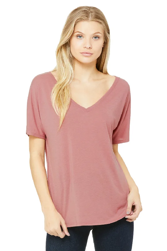 Bella + Canvas Womens Slouchy Short Sleeve V-Neck T-Shirt - Mauve Anti-Shrink Durable Soft