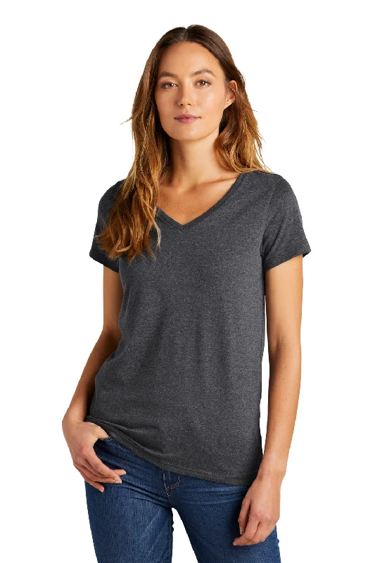 District Womens The Concert Short Sleeve V-Neck T-Shirt - Heather Charcoal Grey Chenille Brocade Lace