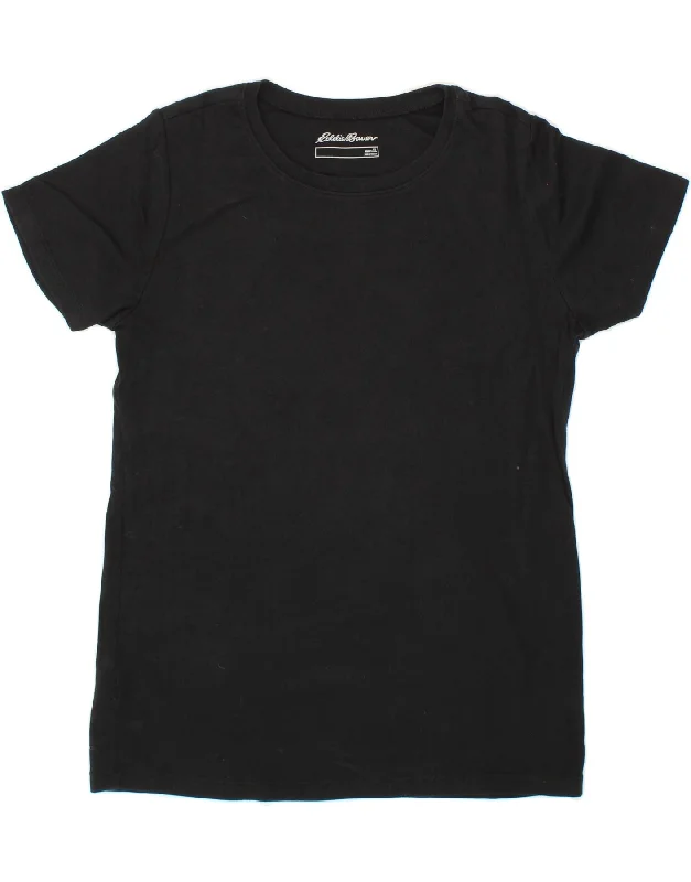 EDDIE BAUER Womens T-Shirt Top UK 18 XL Black Cotton Houndstooth Herringbone Solid
