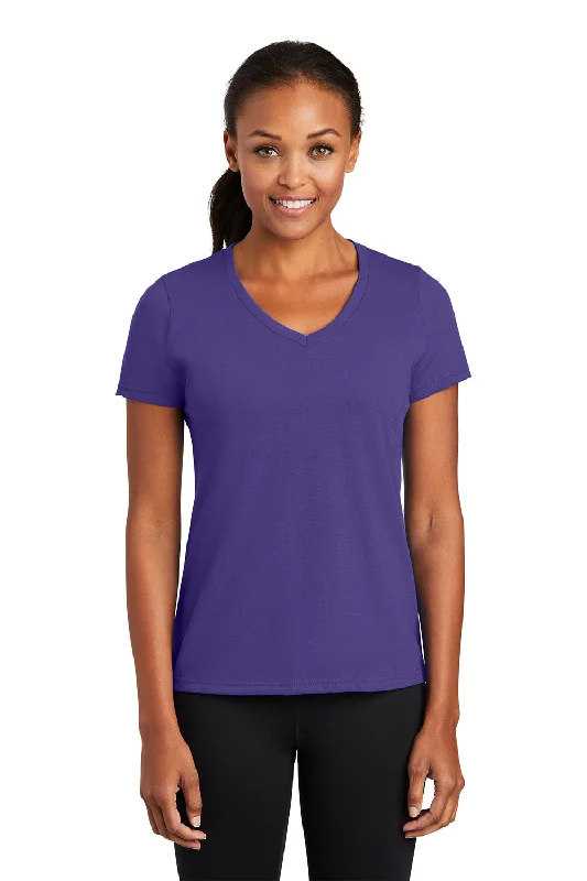 Port & Company Womens Dry Zone Performance Moisture Wicking Short Sleeve V-Neck T-Shirt - Purple Hooded Caped Shawl Collar