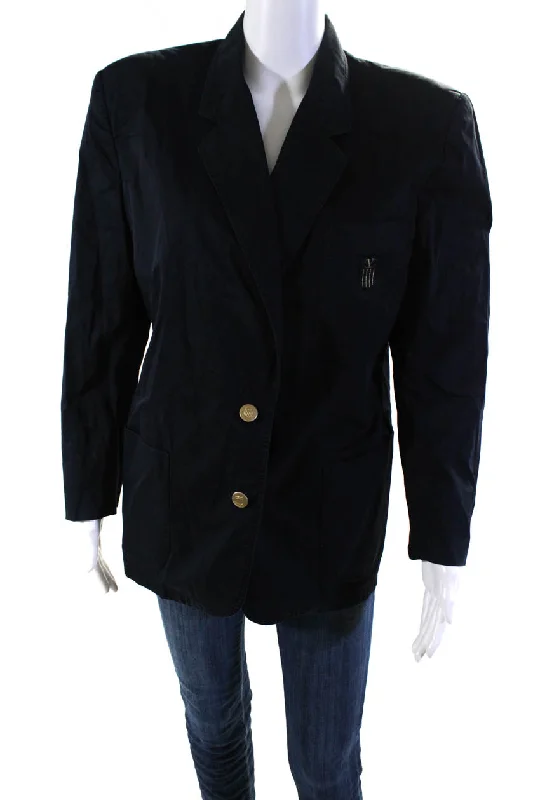 Gianni Valentino Sport Womens Button Down Light Jacket Navy Blue Zippered Front Buttoned Front Snap Front