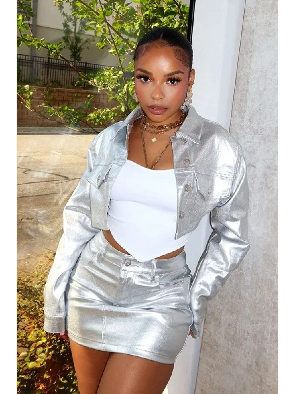 Metallic Single Breasted Long Sleeve Jackets Nylon Jacket Polyester Jacket Spandex Jacket