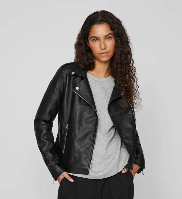 VICARA FAUX LEATHER JACKET BLACK Hoodie Zip-Up Jacket Button-Up Jacket