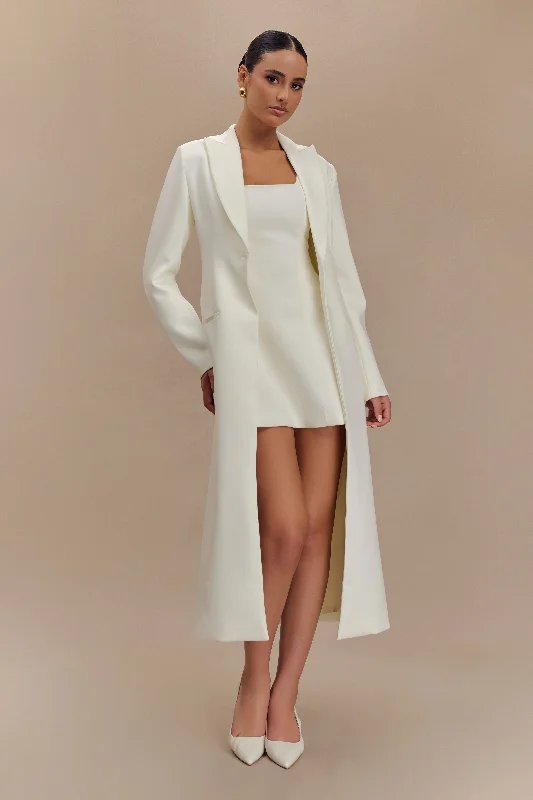 Caviar Suiting Coat - Ivory Belted Midi-Length Coat