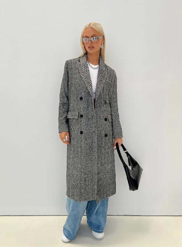 Henny Coat Black / White Vegan Leather Trench