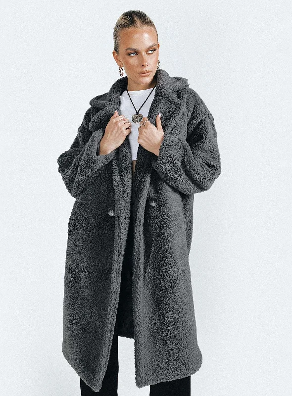 Kayland Teddy Coat Charcoal Ruched Sleeve Blazer