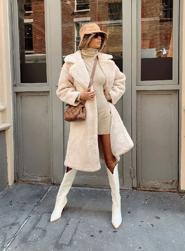 Leah Teddy Coat Beige Quilted Hybrid Jacket