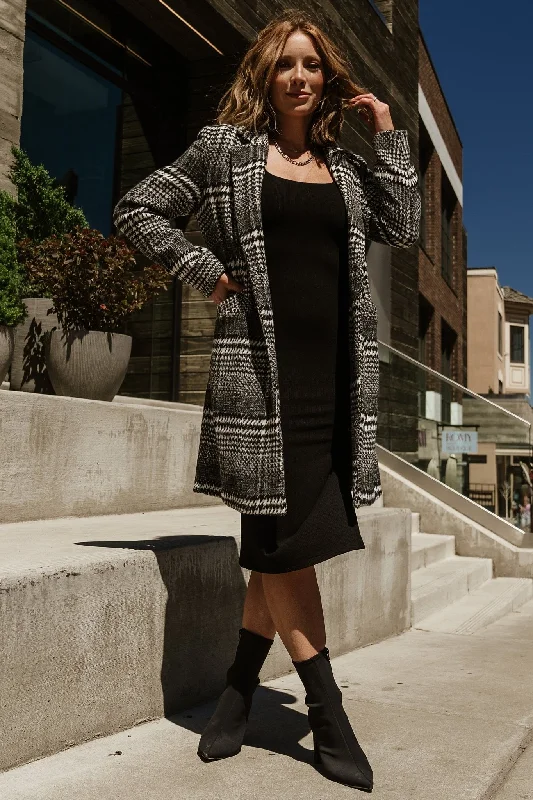 Townley Houndstooth Coat | Black + Off White Luxe Faux Fur Coat