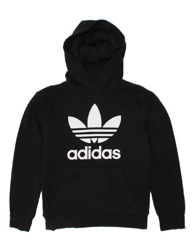 ADIDAS Boys Graphic Hoodie Jumper 6-7 Years Black Cotton Hoodie with Lining Warm Insulated