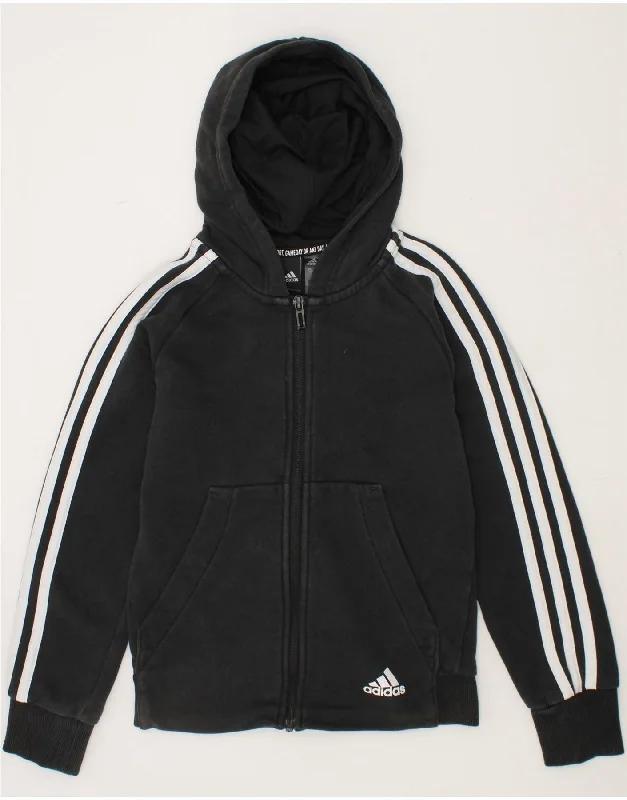 ADIDAS Boys Zip Hoodie Sweater 9-10 Years Black Cotton Hoodie with Neon Bright Vibrant