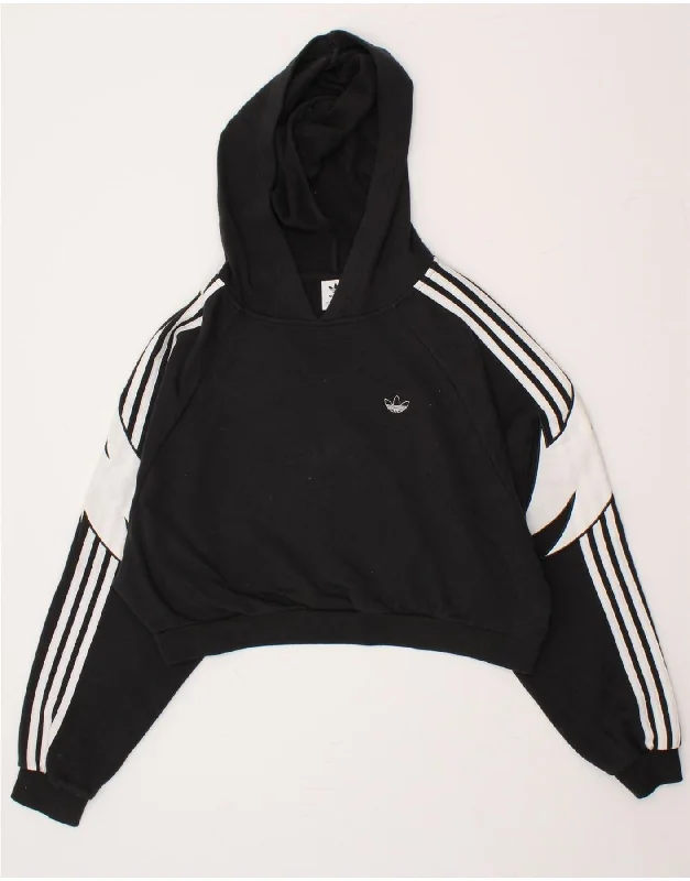 ADIDAS Womens Oversized Crop Hoodie Jumper UK 10 Small Black Colourblock Hoodie with Hem Contrast Bold Stylish ADIDAS Womens Oversized Crop Hoodie Jumper UK 10 Small Black Colourblock Hoodie with Hem Contrast Bold Stylish