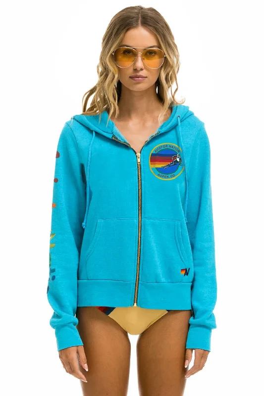 AVIATOR NATION ASPEN HOODIE - NEON BLUE Hoodie with Hem Elastic Stretchable Comfortable
