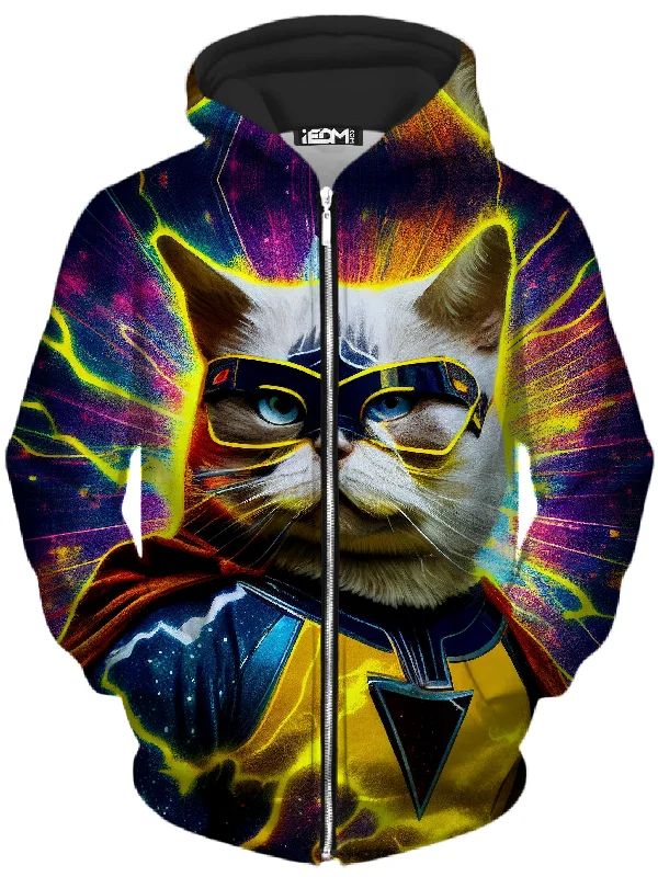 Cat Hero Unisex Zip-Up Hoodie Hoodie with Applique Textured Unique