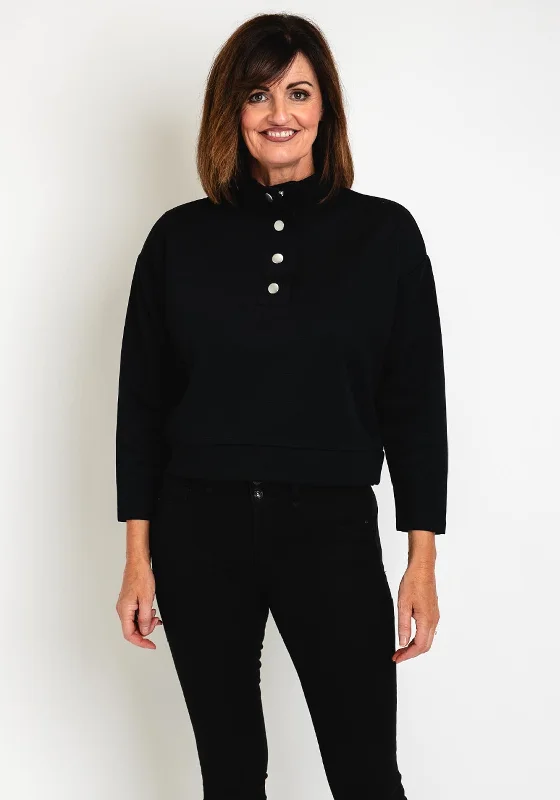 Tiffosi Waffle Textured Sweatshirt, Black Hoodie with Full-Zip Functional Layering