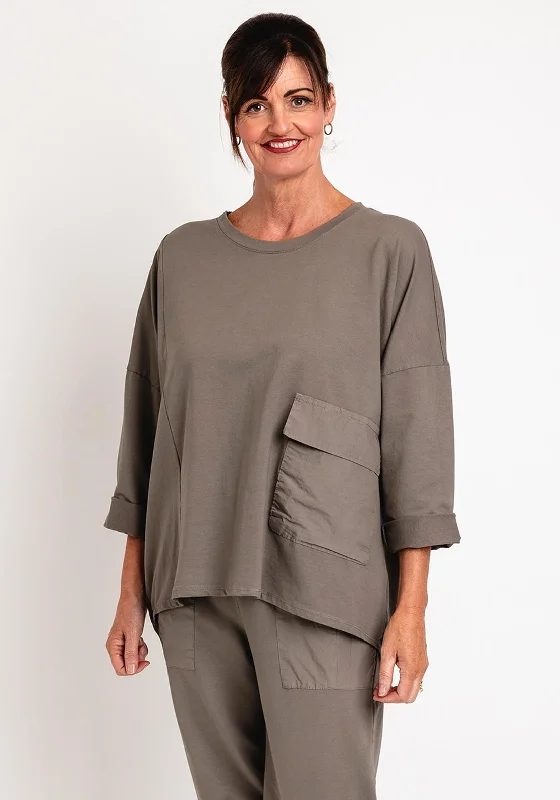 D.E.C.K. By Decollage One Size Utility Sweatshirt, Taupe Hoodie with Hem Lace Feminine Delicate