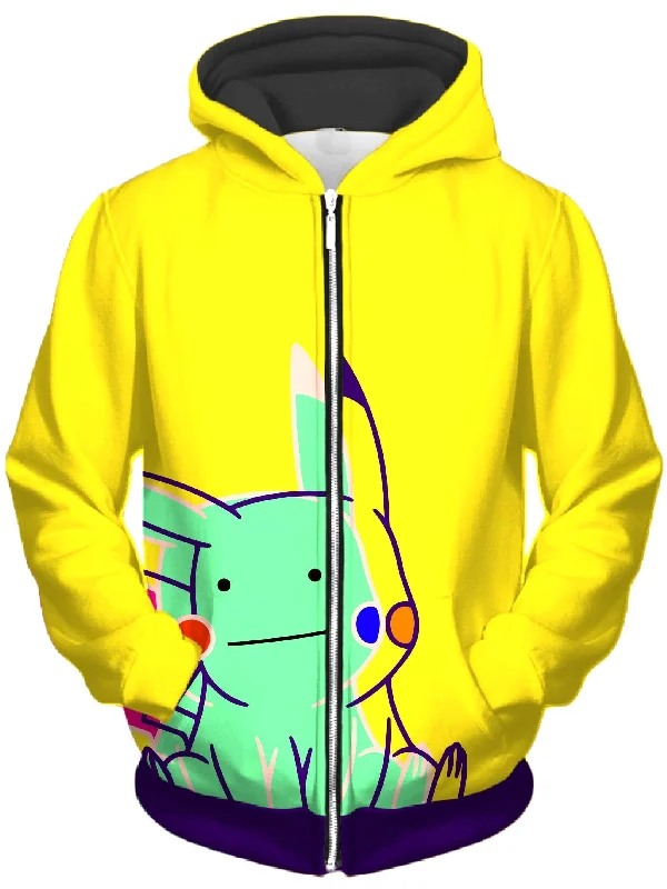 Ditto Pika Unisex Zip-Up Hoodie Hoodie with Patch Decorative Personalized