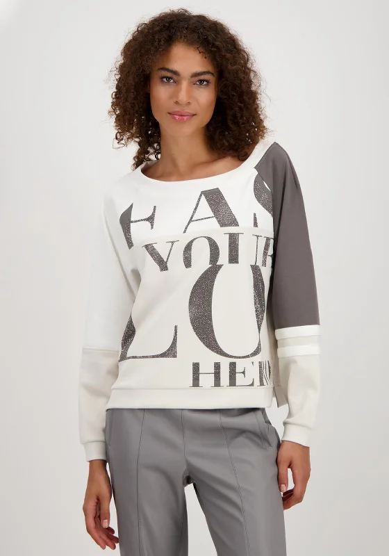 Monari Boat Neck Rhinestone Sweatshirt, Beige Multi Hoodie with Sequins Glamorous Eye-catching Monari Boat Neck Rhinestone Sweatshirt, Beige Multi Hoodie with Sequins Glamorous Eye-catching