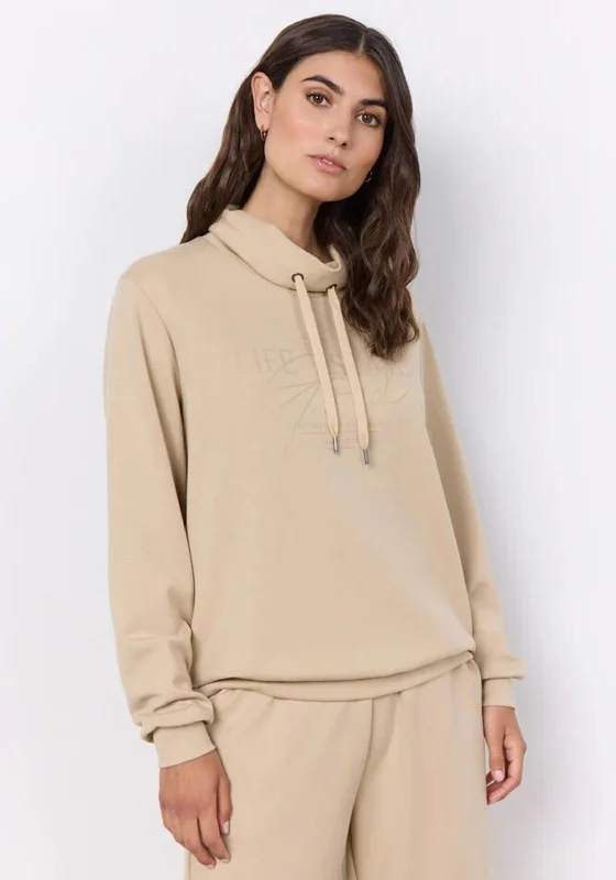 Soyaconcept Banu Drawstring Neckline Sweatshirt, Sand Hoodie with Button Classic Timeless