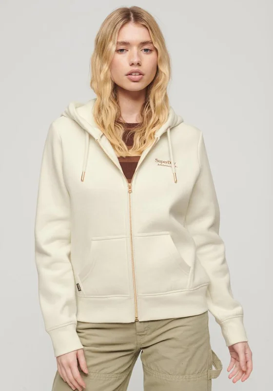 Superdry Womens Essential Logo Zip Hoodie, Off White Hoodie Dress Longline Feminine
