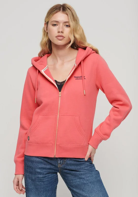 Superdry Womens Essential Logo Zip Hoodie, Pink Hoodie with Logo Branding Identity