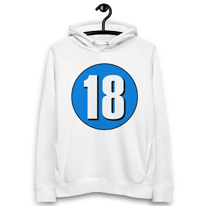 Unisex pullover hoodie: White on Blue 18 Cap Sleeve Casual