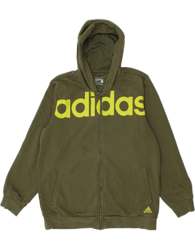 ADIDAS Mens Climalite Graphic Zip Hoodie Sweater XL Green Cotton Elasticated Padded Insulated