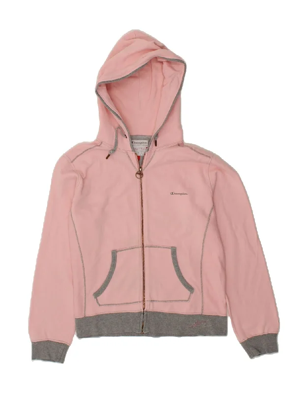 CHAMPION Womens Heritage Classics Zip Hoodie Sweater UK 14 Large Pink Graphic Sweater Embroidered Appliqued