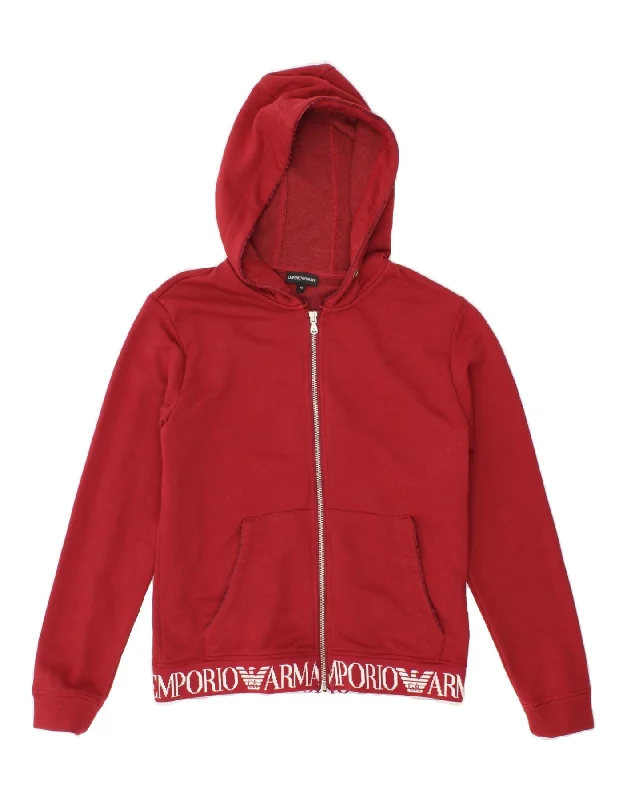 EMPORIO ARMANI Womens Graphic Zip Hoodie Sweater IT 40 Small Red Velvet Chenille Corduroy EMPORIO ARMANI Womens Graphic Zip Hoodie Sweater IT 40 Small Red Velvet Chenille Corduroy