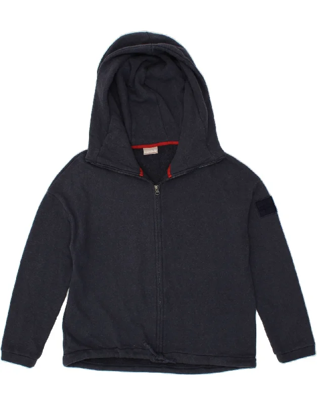NAPAPIJRI Womens Zip Hoodie Sweater UK 14 Medium Navy Blue Cotton Boat Neck Shawl Collar Notched Collar NAPAPIJRI Womens Zip Hoodie Sweater UK 14 Medium Navy Blue Cotton Boat Neck Shawl Collar Notched Collar