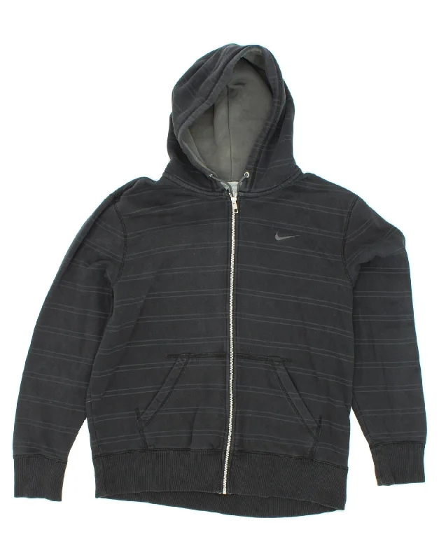 NIKE Mens Zip Hoodie Sweater Large Black Striped Cotton Sweater Knitwear Pullover
