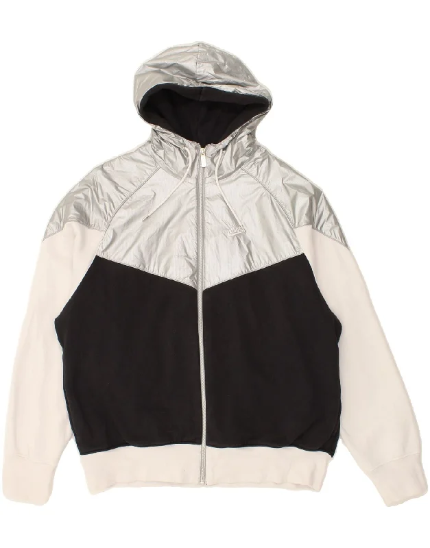 NIKE Mens Zip Hoodie Sweater Large White Colourblock Cotton Embroidered Appliqued Beaded