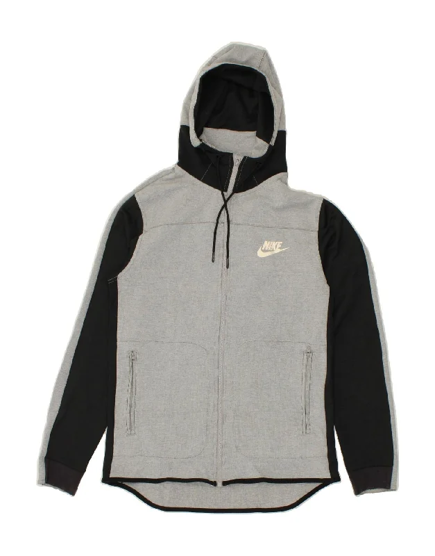 NIKE Mens Zip Hoodie Sweater Small Grey Colourblock Cotton Anti-Pilling Anti-Shrink Durable