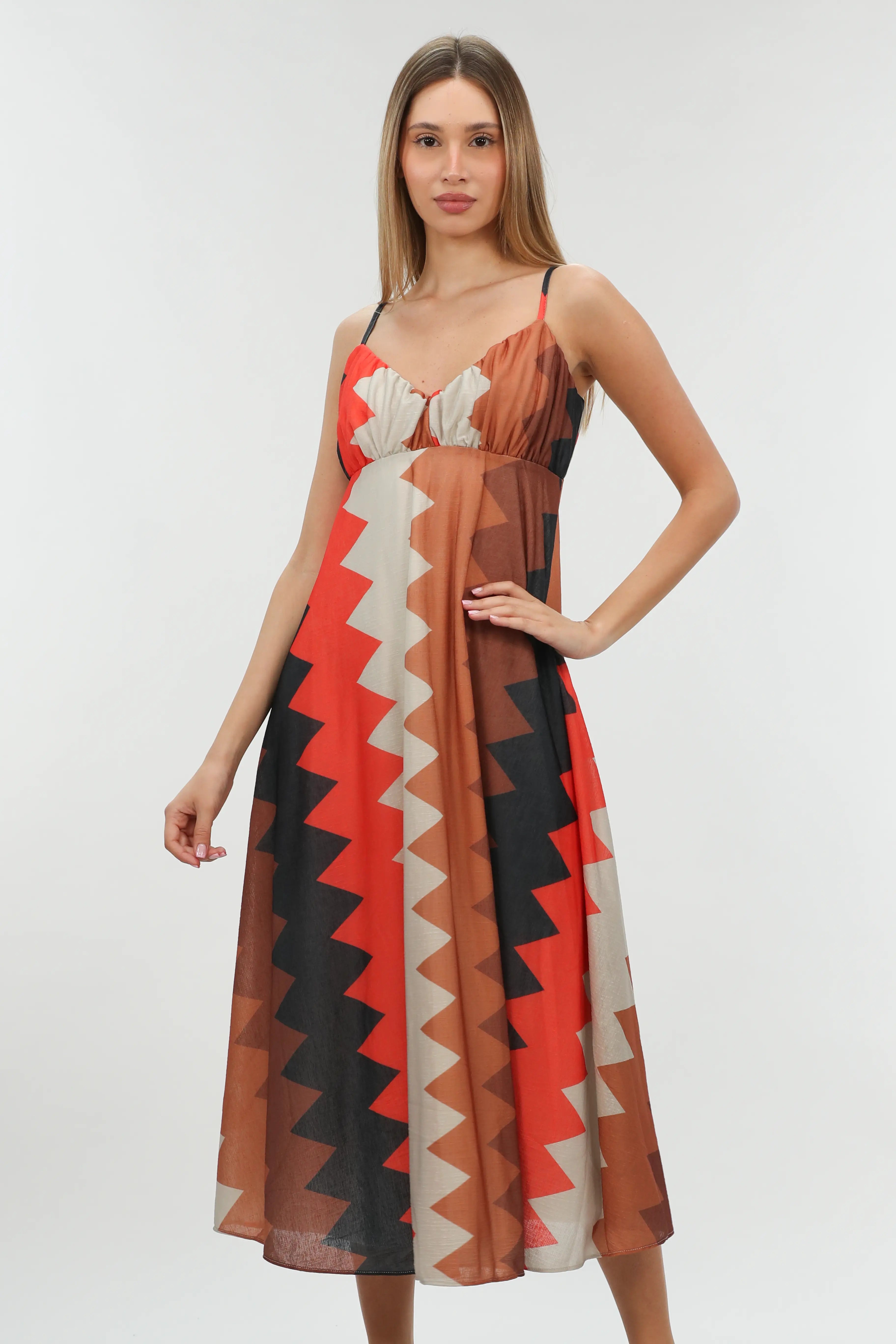 Brown Long Dress Patterned Tunics Wedding white