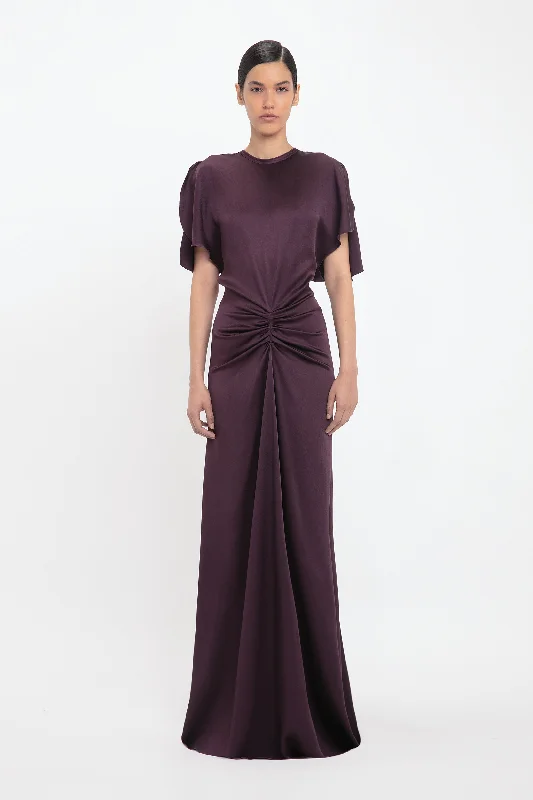 Gathered Waist Floor-Length Dress In Fig Tunics Floral girly