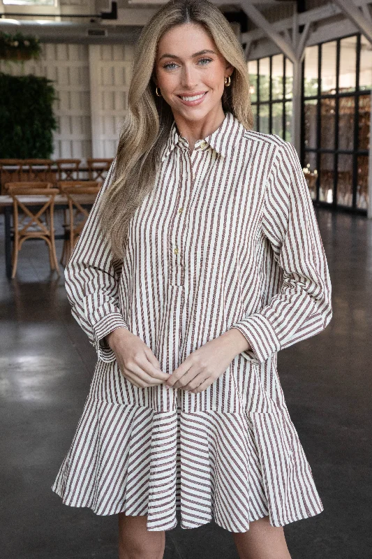 Karissa Striped Drop Waist Dress, Camel Tunics Solid Classic