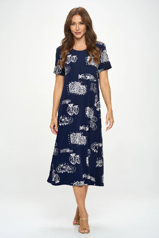 Plus Size Print  Long Dress Short Sleeve - 7002BN-SXP1-W425 Tunics Stylish elegant