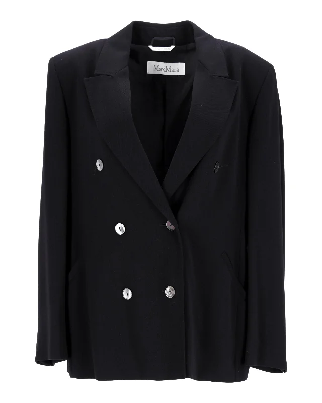 Max Mara Double Breasted Blazer in Navy Blue Virgin Wool Women's Premium Blazer
