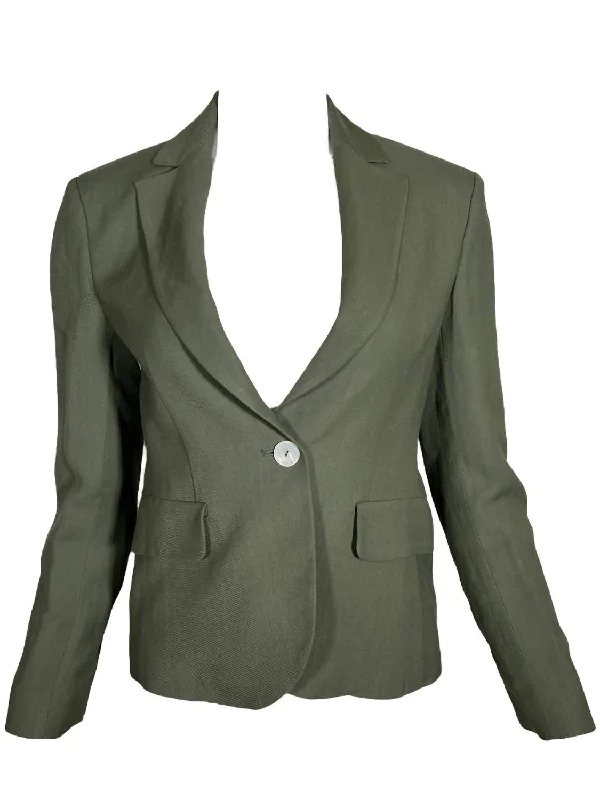 Women Single Button Blazer In Olive Cotton Blend Blazer