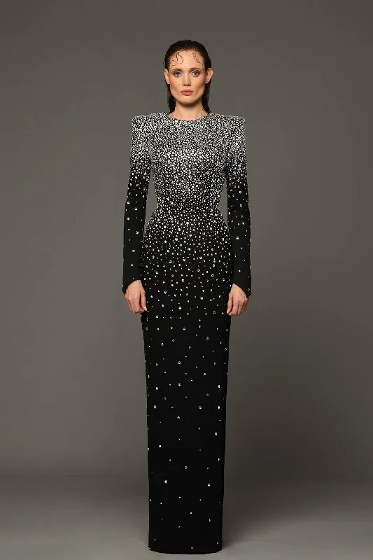 Fully crystals embroidered crepe gown