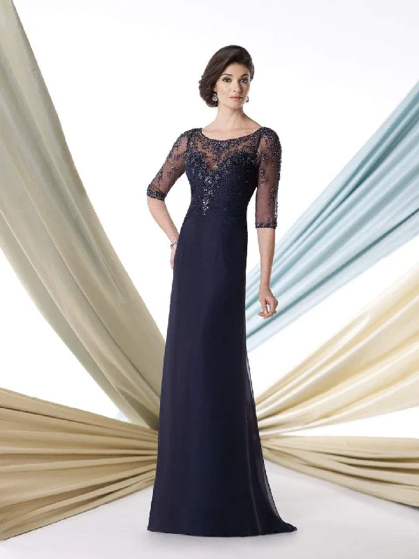 Mon Cheri - Sheer Bateau Neck Sheath Gown 213967 - 1 pc Smoke Gray in Size 18 Available