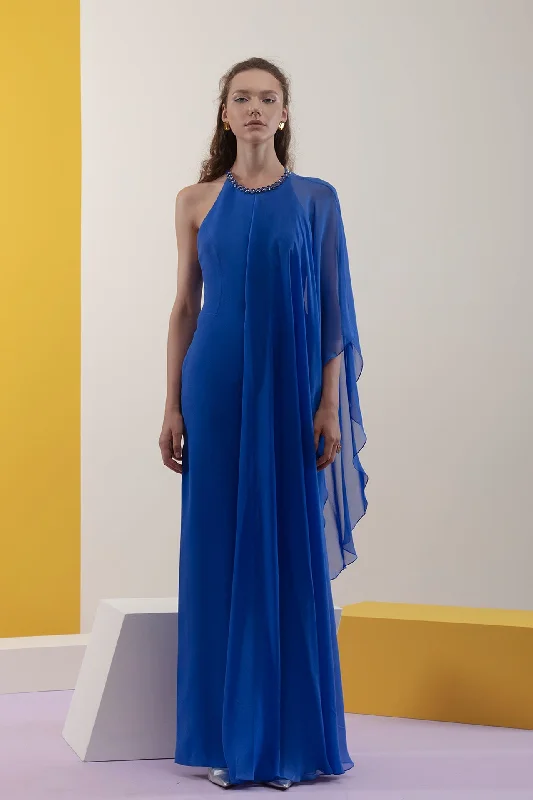 Pearl beaded neckline crepe dress