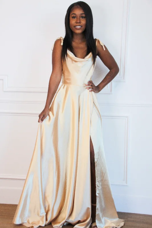 Tonight's the Night Satin Formal Dress: GOLDEN Champagne