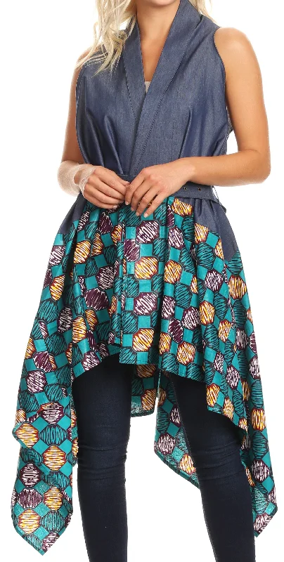 Sakkas Kaia  Women's Open Front  cardigan Top Asymetrical Ankara African Colorful Lightweight Heavyweight Midweight