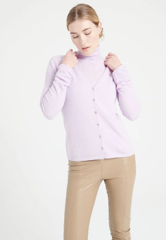 LILLY 7 Cardigan col V en cachemire cintré lilas Thin Thick Dense