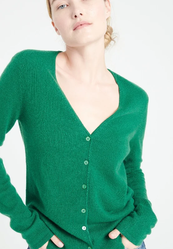 LILLY 7 Cardigan col V en cachemire cintré vert émeraude Bright Pastel Dark
