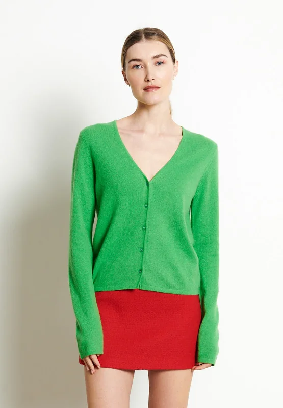 LILLY 7 Cardigan col V en cachemire cintré vert pomme Oversized Loose Flowy