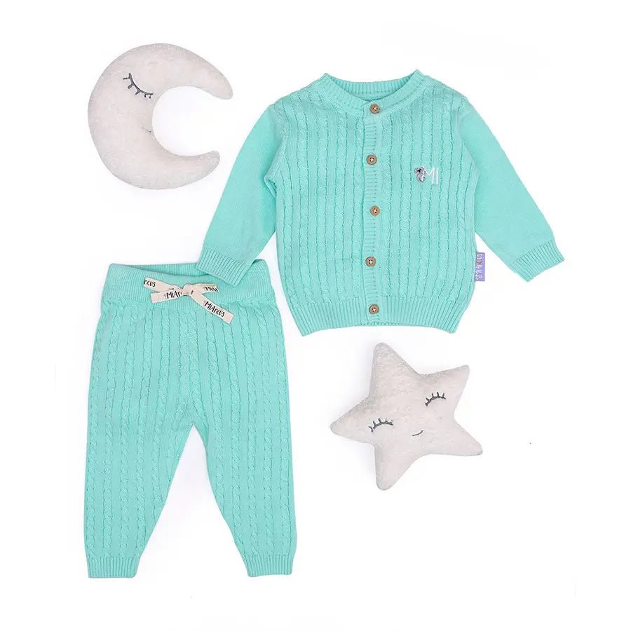 Unisex Cabel Knitted Cardigan with Pyjama Set Neon metallic Matte