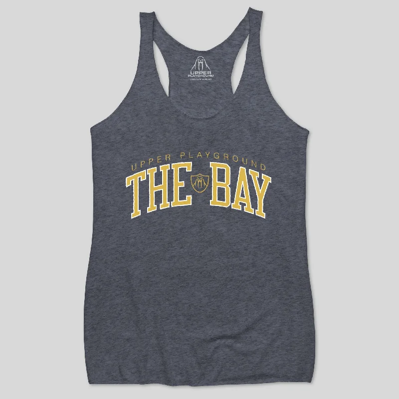 THE-BAY IN BERKELEY GOLD WOMEN'S RACERBACK TANK stretchy tank top
